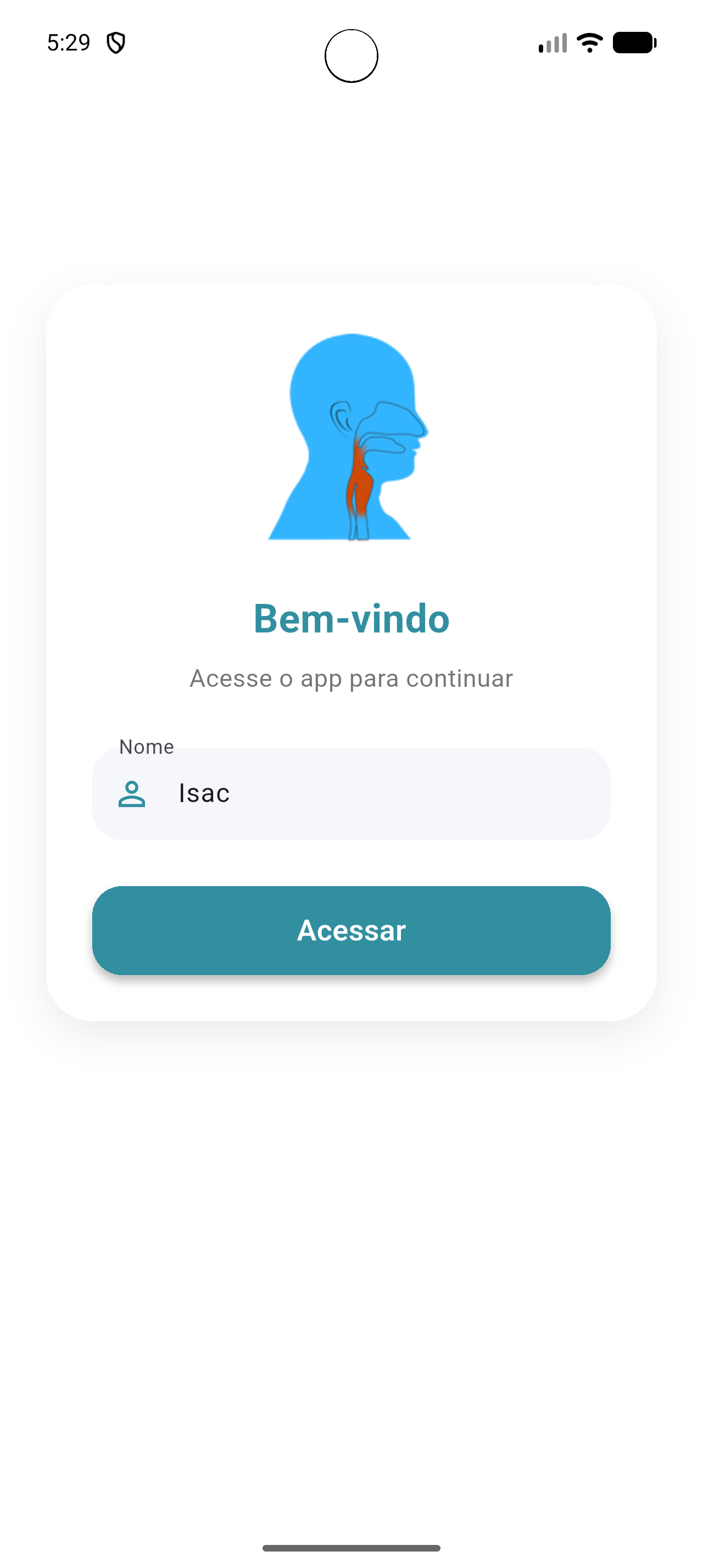 Tela inicial do Disfagia App
