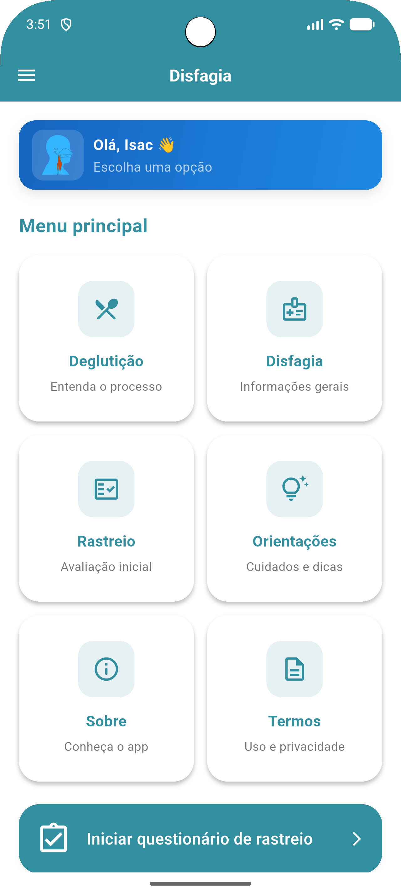 Tela de informações sobre disfagia