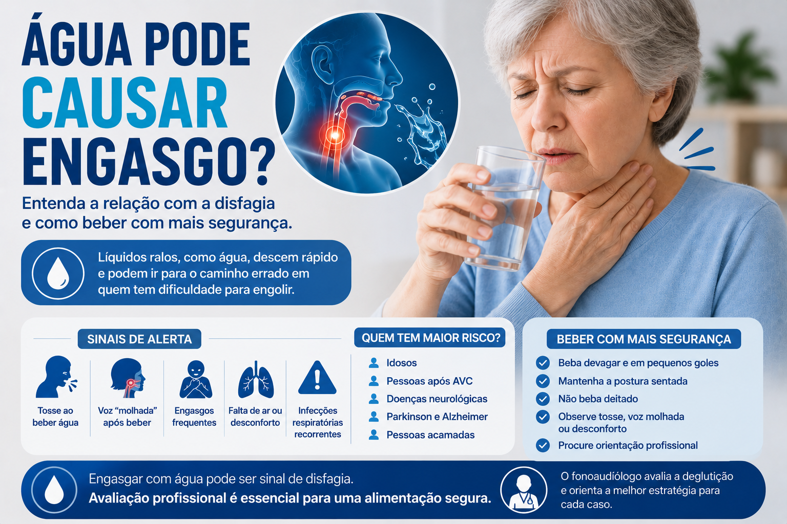 Água pode causar engasgo em pessoas com disfagia