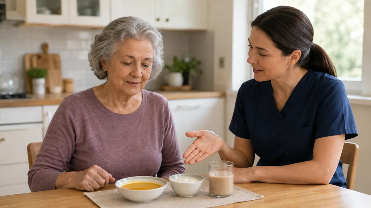 Older adult and professional observing foods at different temperatures for safer eating