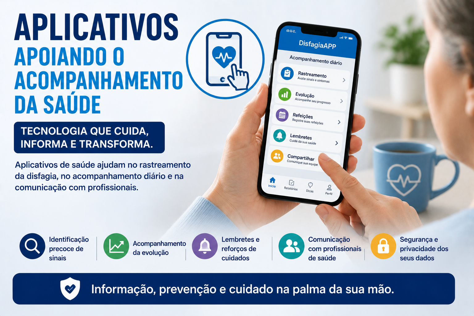 Tela de aplicativo para acompanhamento da saúde