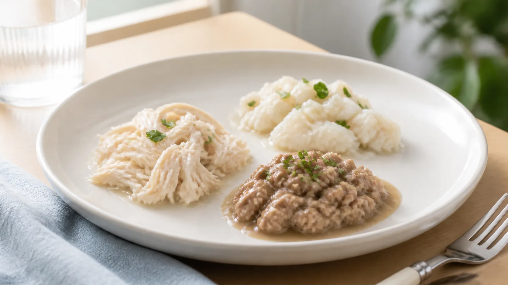 Soft, moist proteins adapted for safer eating in dysphagia