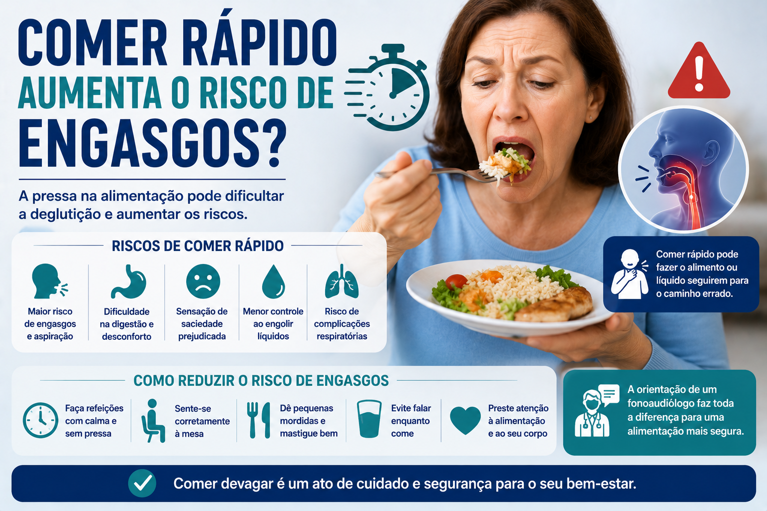 Comer rápido aumenta o risco de engasgos