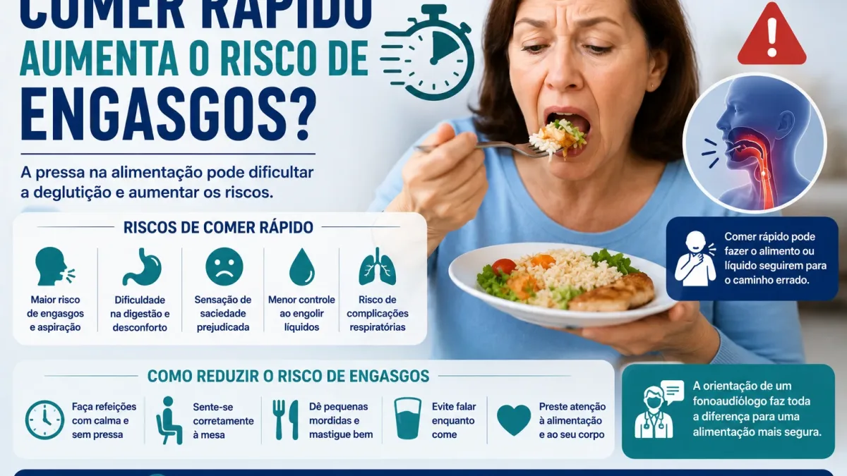 Person eating quickly while a caregiver watches for choking risk