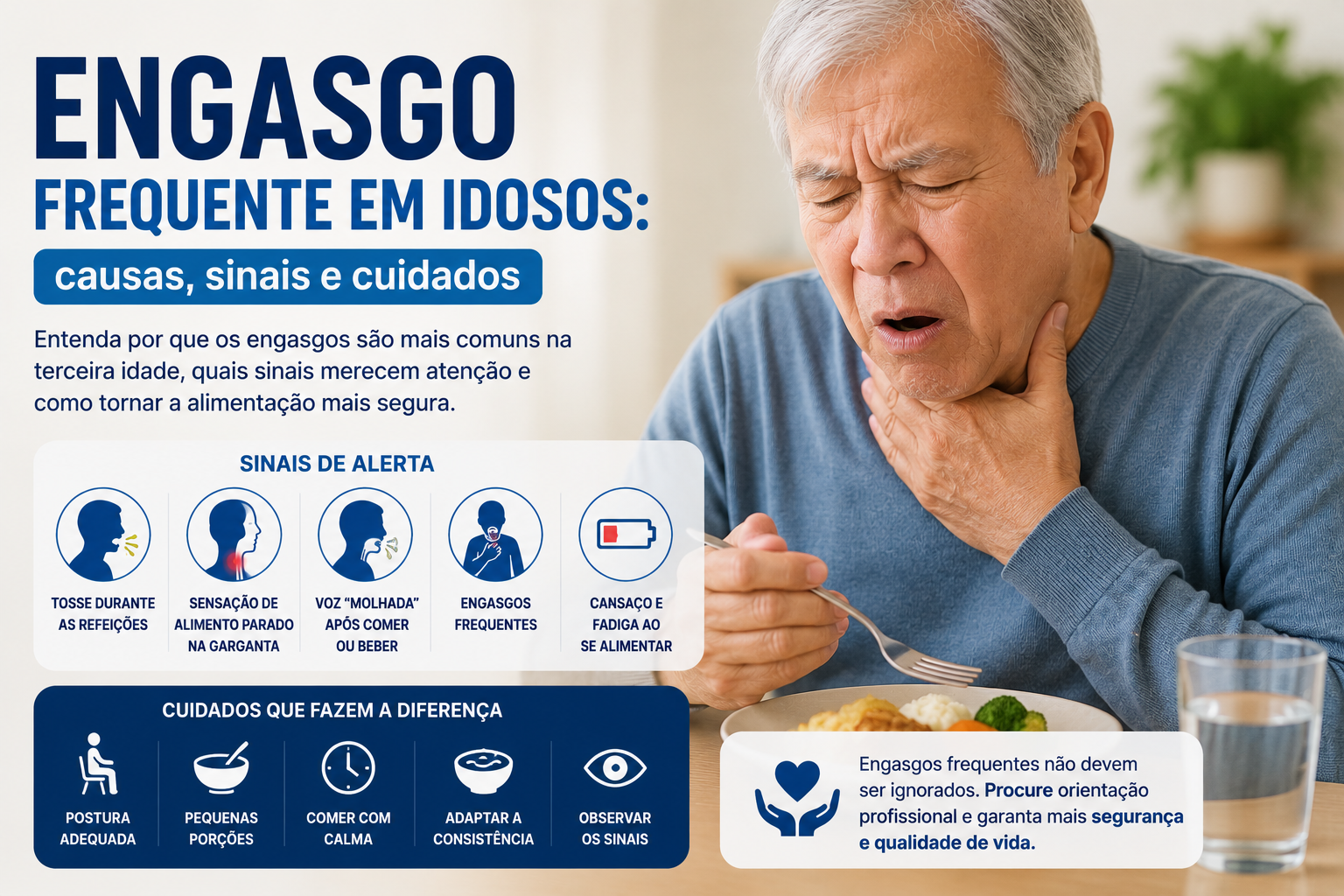 Engasgo frequente em idosos e sinais de disfagia