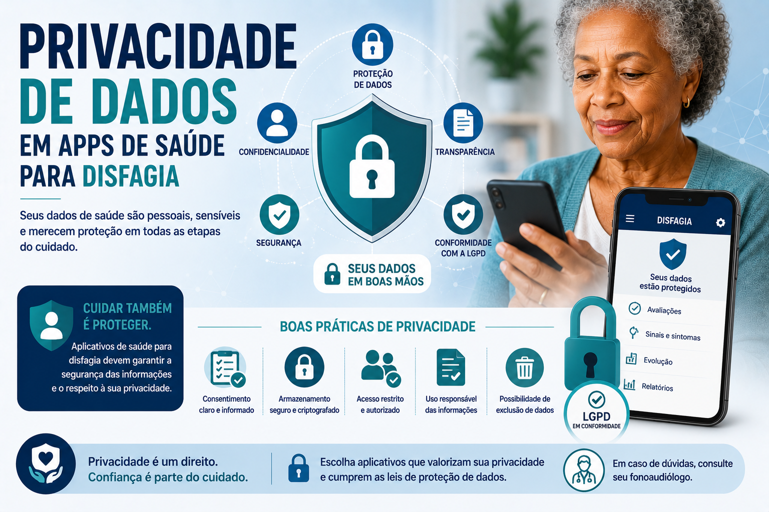 Proteção de dados em aplicativos de saúde para disfagia