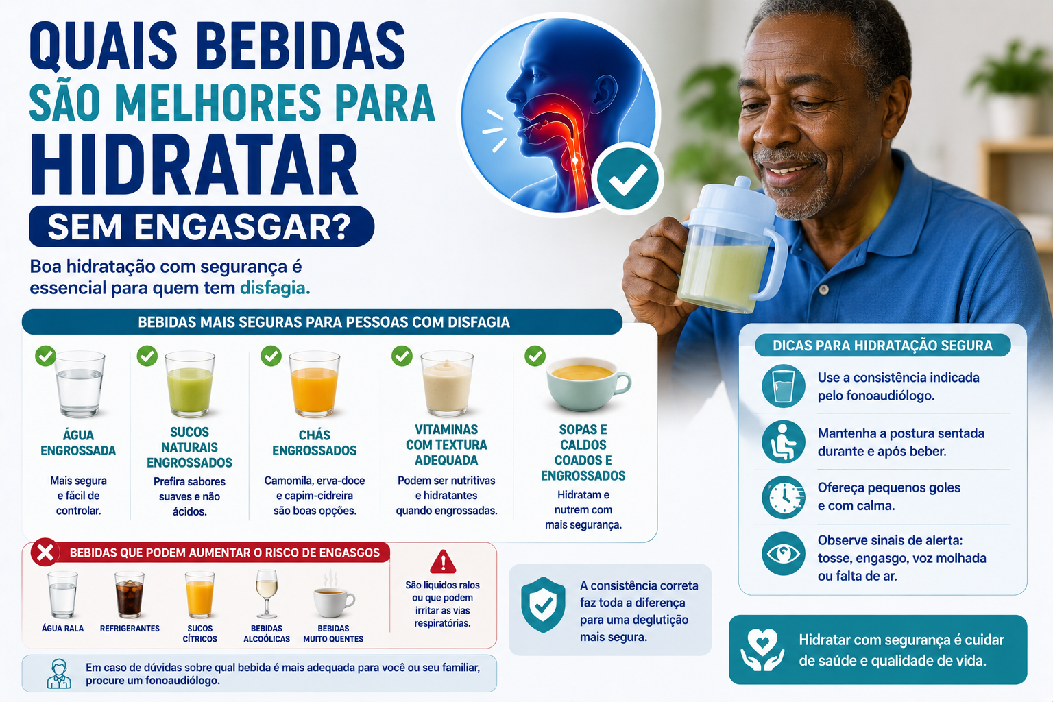 Bebidas seguras para hidratar sem engasgar em disfagia